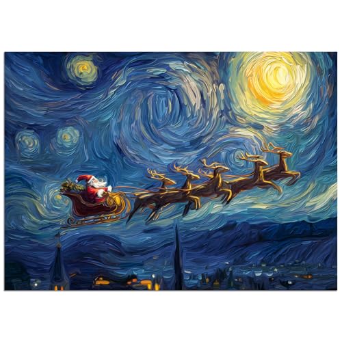 500-Piece Christmas Jigsaw Puzzle: Santa’s Sleigh Under a Starry Night – 21x15 Inches, Eco-Friendly & Numbered Back