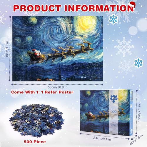 500-Piece Christmas Jigsaw Puzzle: Santa’s Sleigh Under a Starry Night – 21x15 Inches, Eco-Friendly & Numbered Back