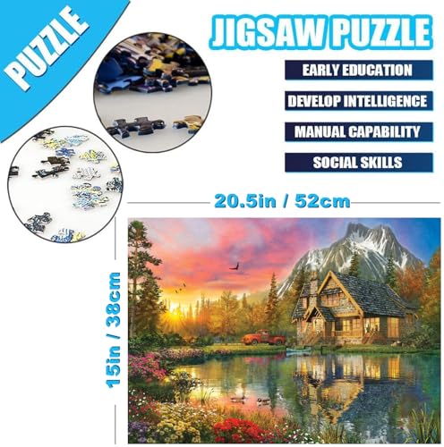500 Piece Jigsaw Puzzle for Adults – Lakes and Mountains, 20.5 x 15 Inches, with Poster