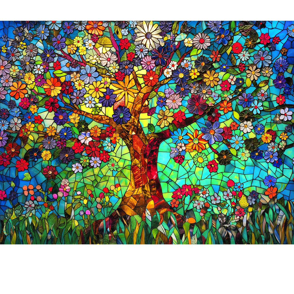 500 Piece Puzzles for Adults – Stained Glass Tree of Life Mosaic Jigsaw with Letters on Back, 21x15 Inch