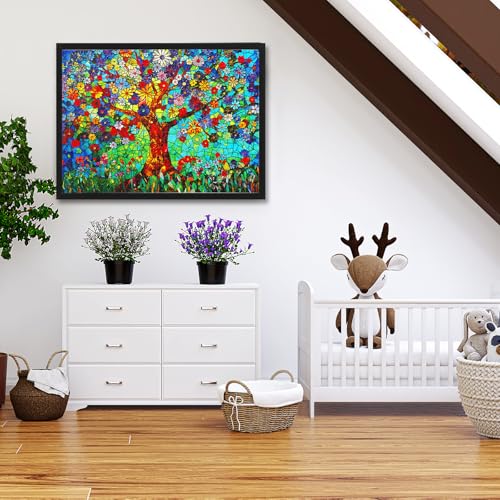 500 Piece Puzzles for Adults – Stained Glass Tree of Life Mosaic Jigsaw with Letters on Back, 21x15 Inch