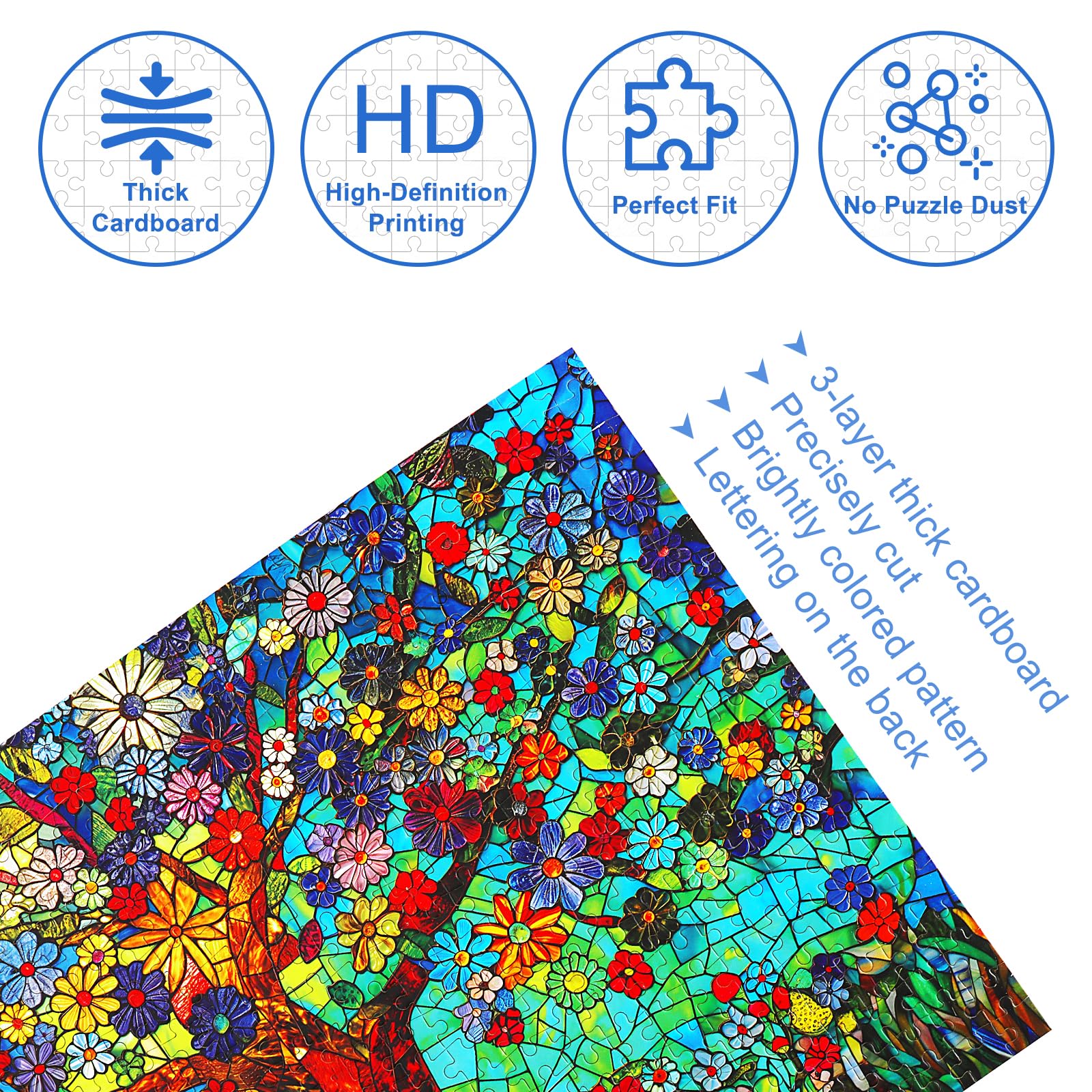 500 Piece Puzzles for Adults – Stained Glass Tree of Life Mosaic Jigsaw with Letters on Back, 21x15 Inch