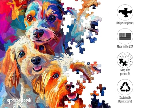 500-Piece Springbok Puppy Rainbow Jigsaw Puzzle: Unique Odd-Shaped Pieces, Made in USA