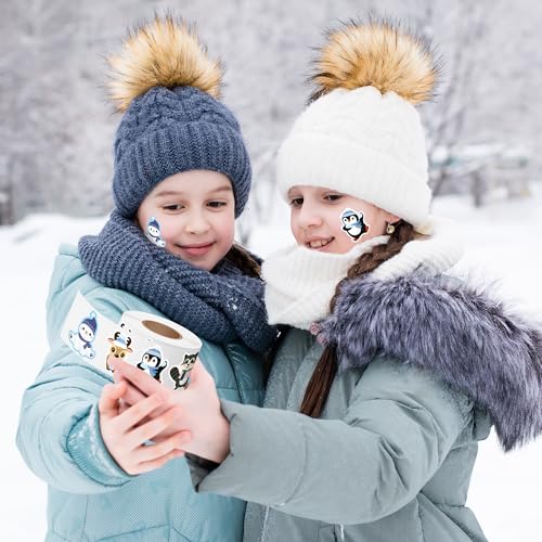 500 Winter Animal Stickers Roll – Arctic Polar Bear, Penguin & More by Kirako