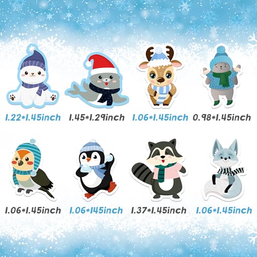 500 Winter Animal Stickers Roll – Arctic Polar Bear, Penguin & More by Kirako