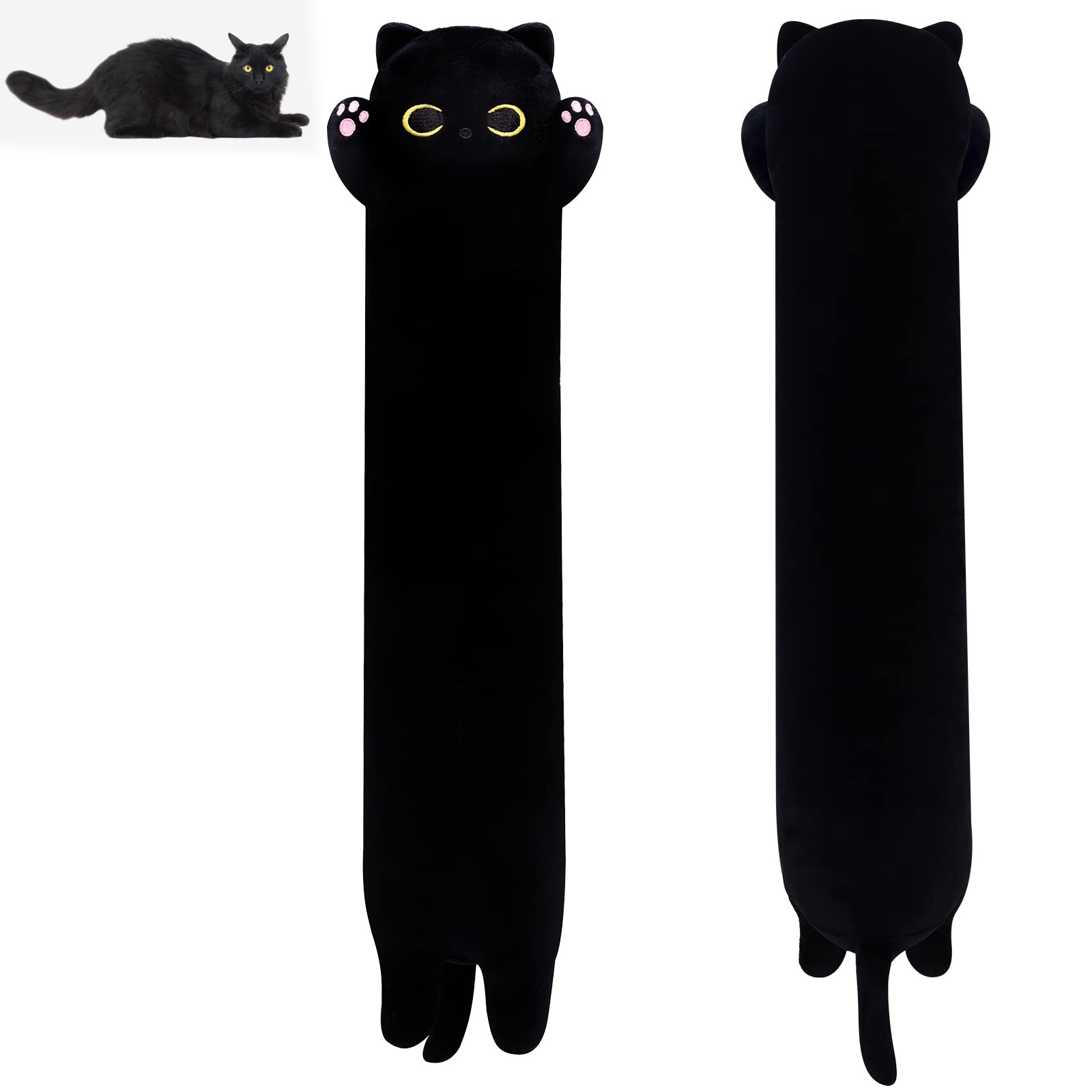 50CM Long Black Cat Plush – Soft Kitten Plushie for Halloween, Stress Relief & Decor