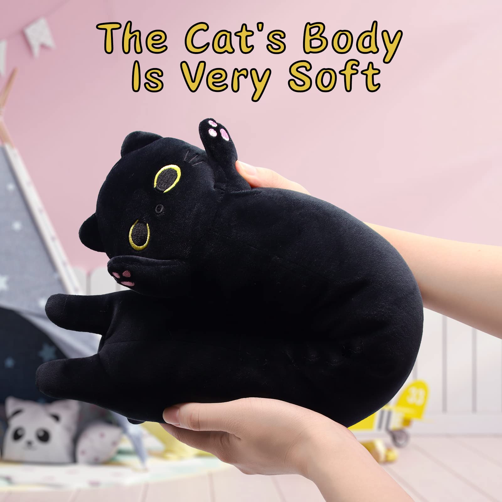 50CM Long Black Cat Plush – Soft Kitten Plushie for Halloween, Stress Relief & Decor
