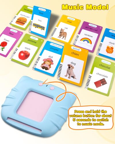 510 Words French Flash Cards for Kids – Bilingual Toddler Learning Toy with 31 Themes, Rechargeable, Screen-Free (Blue)