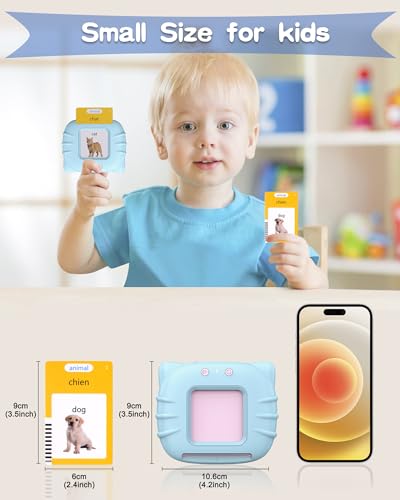 510 Words French Flash Cards for Kids – Bilingual Toddler Learning Toy with 31 Themes, Rechargeable, Screen-Free (Blue)