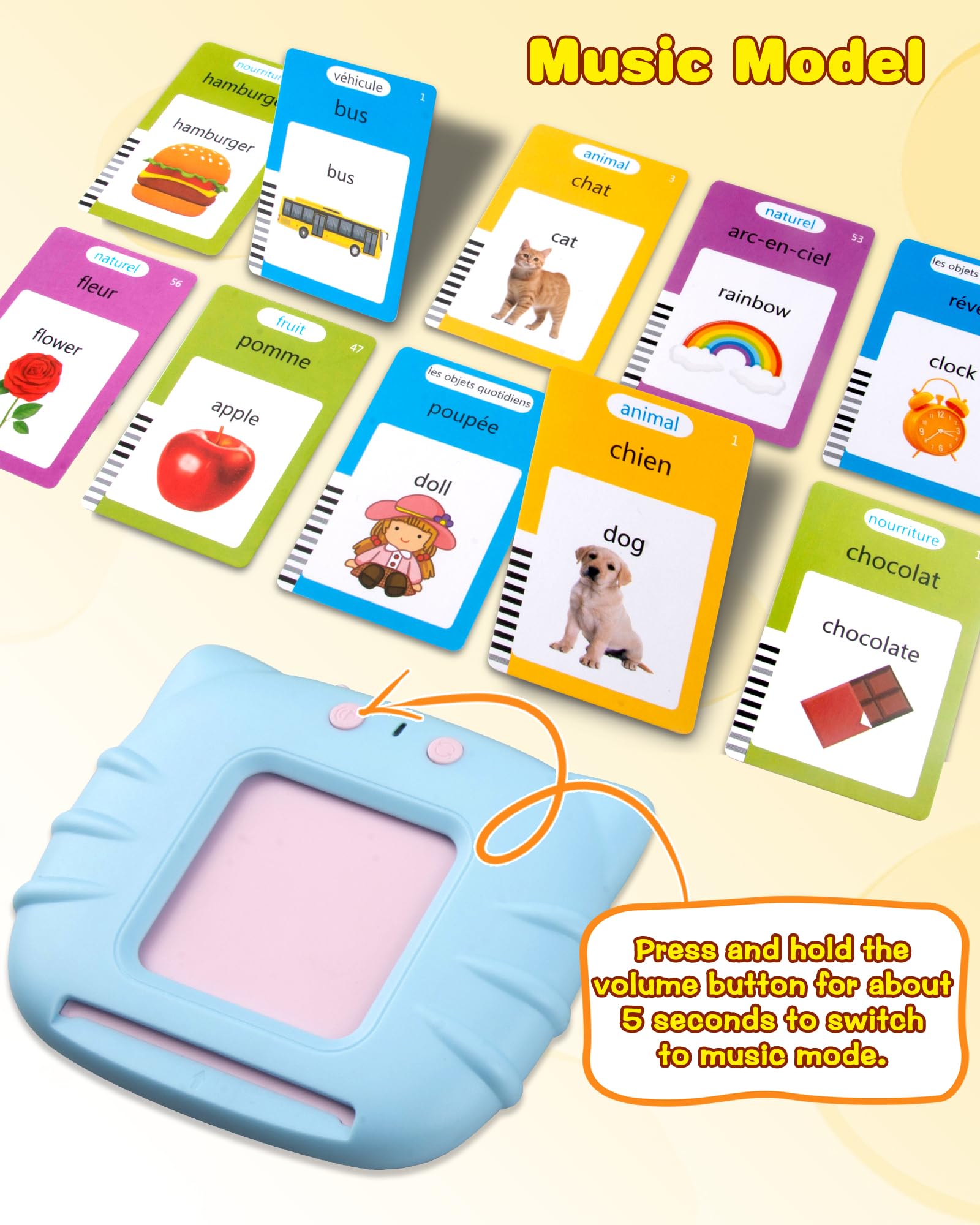 510 Words French Flash Cards for Kids – Bilingual Toddler Learning Toy with 31 Themes, Rechargeable, Screen-Free (Blue)