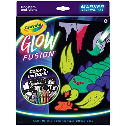 Crayola Glow Fusion Monster & Alien Coloring Kit: Light Up the Dark with 5 Glow Markers