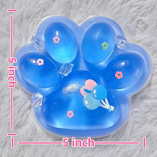 Pawfect Tail Big Taba Squishy Cat Paw – 5” Glittering Blue & White Stress Relief Squeeze Toy, Sticky Fidget Gift