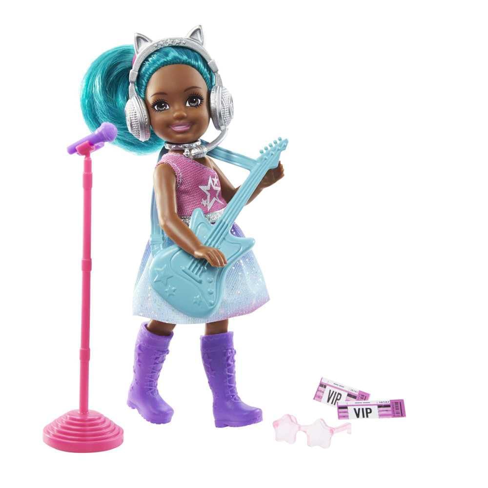 Barbie Chelsea Rockstar Playset – 6-in Brunette Doll with Guitar, Microphone, Headphones, VIP Tickets & Star Glasses, Gift for Ages 3+