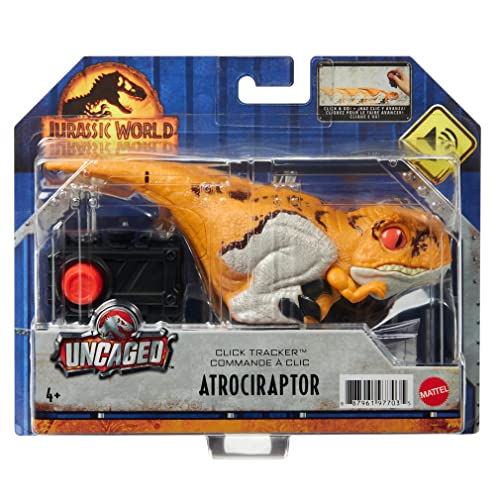 Mattel Jurassic World Uncaged Atrociraptor Interactive Dinosaur Toy with Clicker-Controlled Movement and Sounds