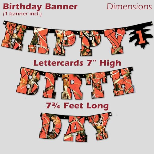 Havercamp Orange Camo Happy Birthday Banner – Camouflage Party Decor for Hunters & Nature Themes
