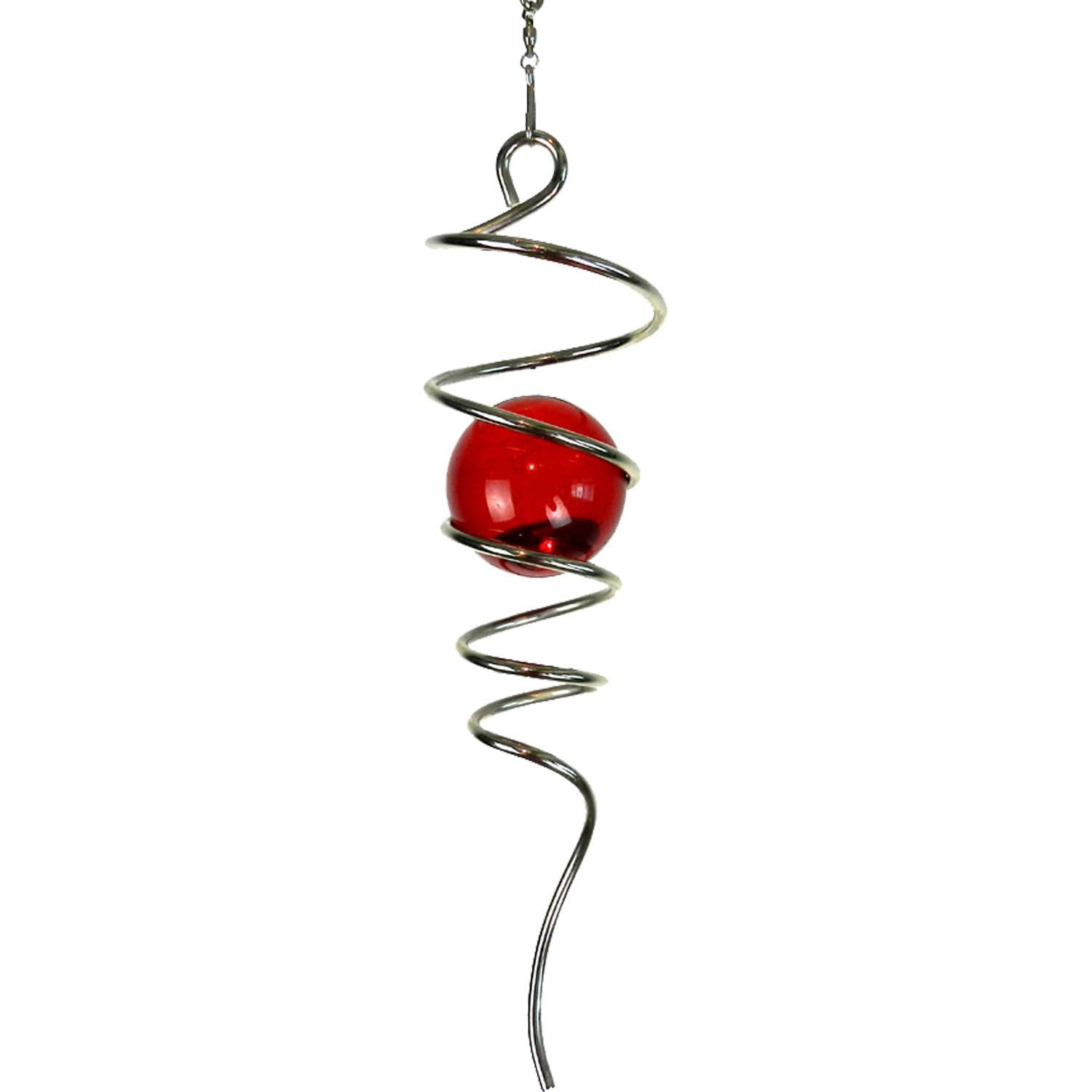 Ljlifart Red Gazing Ball Spiral Wind Spinner – 13-Inch Stainless Steel Garden Decor with Glass Orb