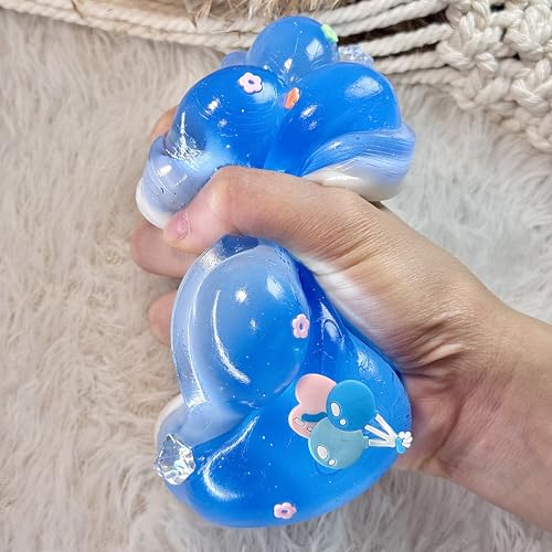 Pawfect Tail Big Taba Squishy Cat Paw – 5” Glittering Blue & White Stress Relief Squeeze Toy, Sticky Fidget Gift