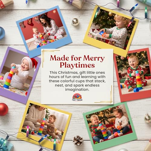 Tiny Tinker 8-Piece Rainbow Stacking Cups | Montessori Nesting & Stacking Toy for Babies 6-12 Months and Toddlers 1-3
