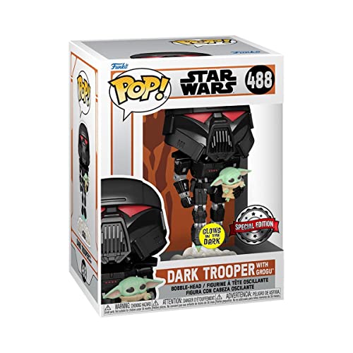 Funko Pop! Star Wars: The Mandalorian – Dark Trooper with Grogu #488 (Glow-in-the-Dark Exclusive)
