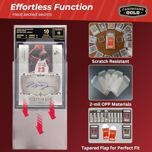 Cardboard Gold BGS Graded Card Sleeves | 50 Crystal Clear Resealable Slab Protectors – Precision Cut for Beckett Slabs