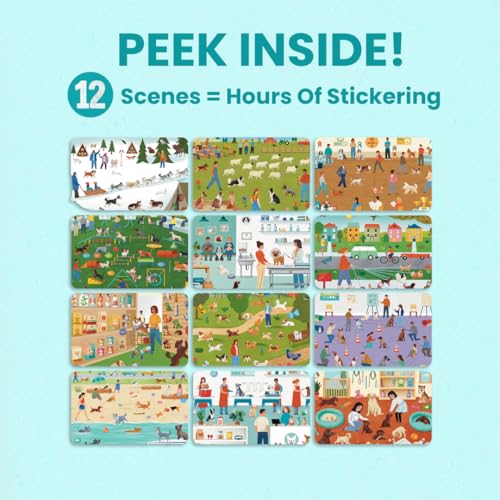 CUPKIN Hello Dogs Sticker Book for Kids 2-8: 500+ Dog Stickers, 12 Coloring Pages & 12 Scenes for Travel, Road Trips, Airplane Activities