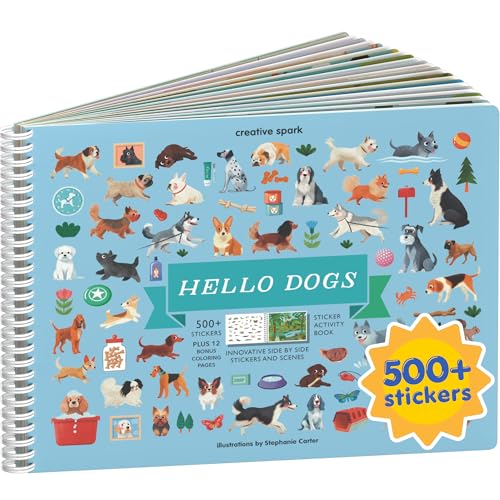 CUPKIN Hello Dogs Sticker Book for Kids 2-8: 500+ Dog Stickers, 12 Coloring Pages & 12 Scenes for Travel, Road Trips, Airplane Activities