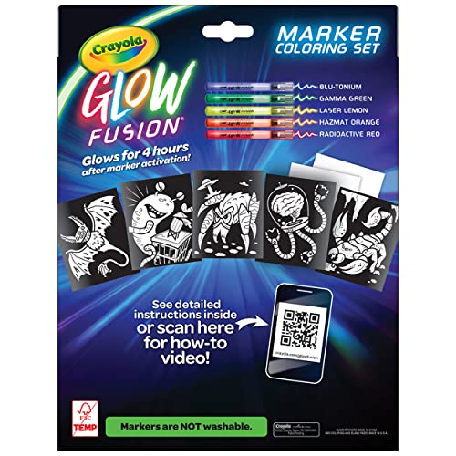Crayola Glow Fusion Monster & Alien Coloring Kit: Light Up the Dark with 5 Glow Markers