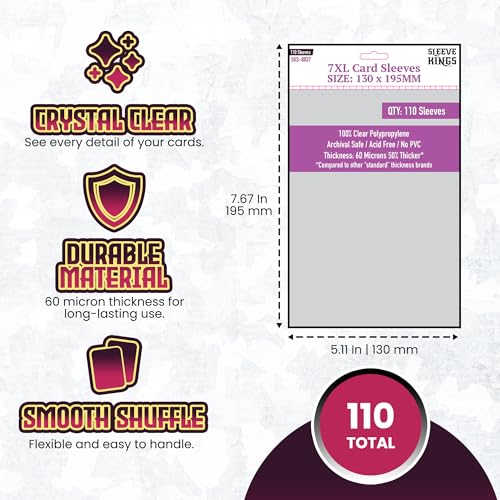 Sleeve Kings XXL Clear Card Sleeves (130x195mm) – 110 Pack for Dune & Oversized Games – 60 Micron Archival-Safe Protection