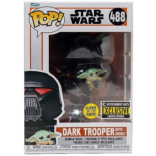 Funko Pop! Star Wars: The Mandalorian – Dark Trooper with Grogu #488 (Glow-in-the-Dark Exclusive)