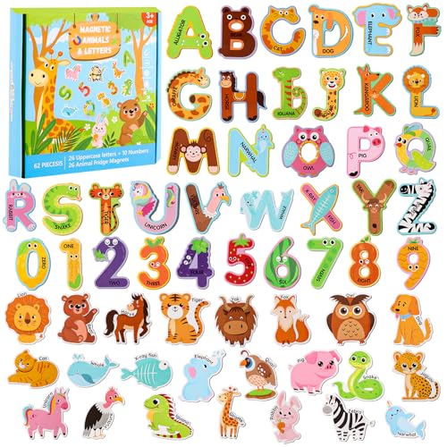 52-Piece Animal Alphabet Magnets Set – 26 Animals & 26 Letters for Toddlers (Ages 3-5) | FSC-Certified Paper