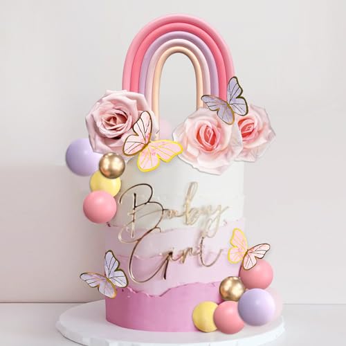 52-Piece Rainbow Cake Topper Set with Butterflies, Balls & Flowers – SONICEBUY Party Decorations