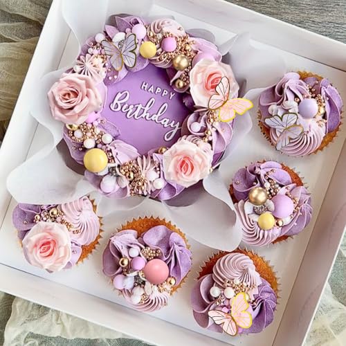 52-Piece Rainbow Cake Topper Set with Butterflies, Balls & Flowers – SONICEBUY Party Decorations