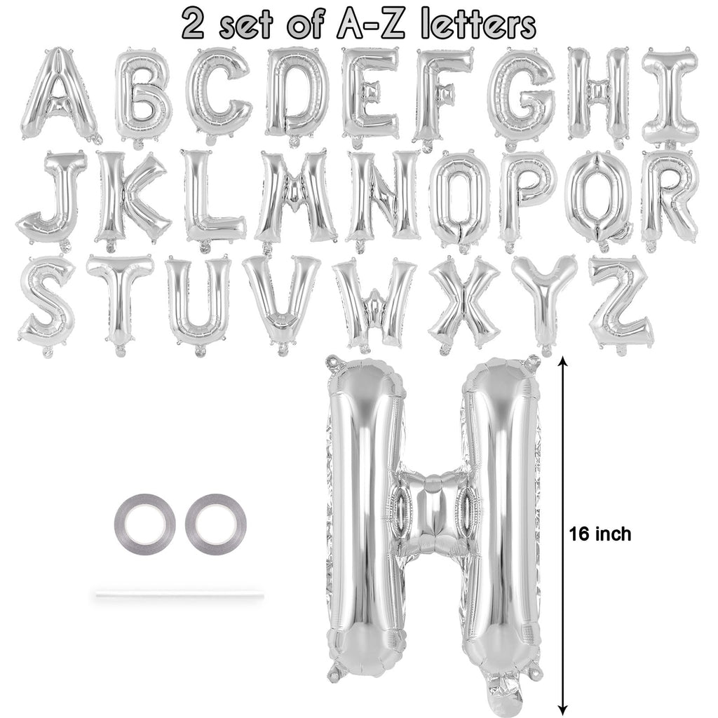 52-Piece Silver Foil Letter Balloons Set – 16 Inch Alphabet Balloons A-Z for Custom Phrases