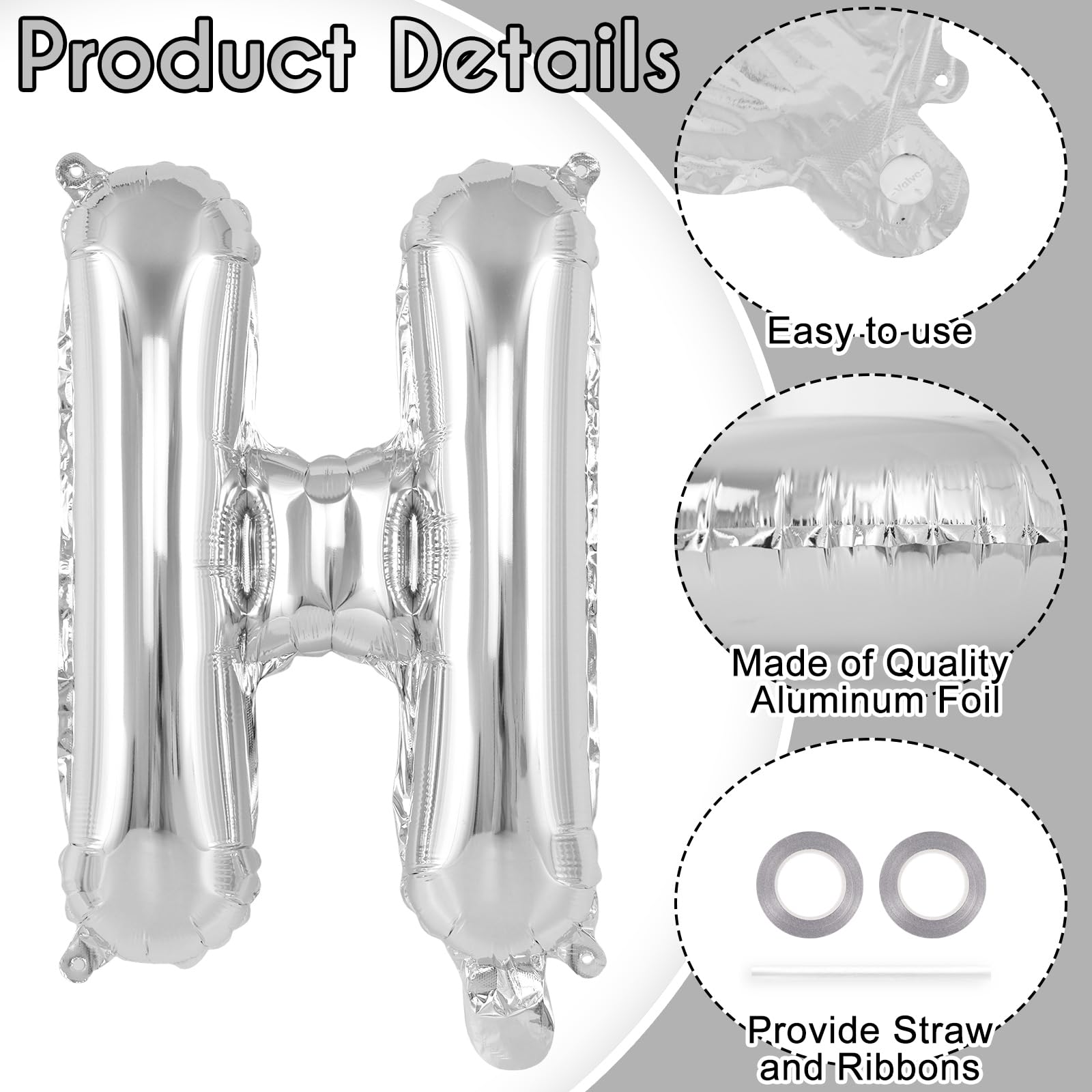 52-Piece Silver Foil Letter Balloons Set – 16 Inch Alphabet Balloons A-Z for Custom Phrases