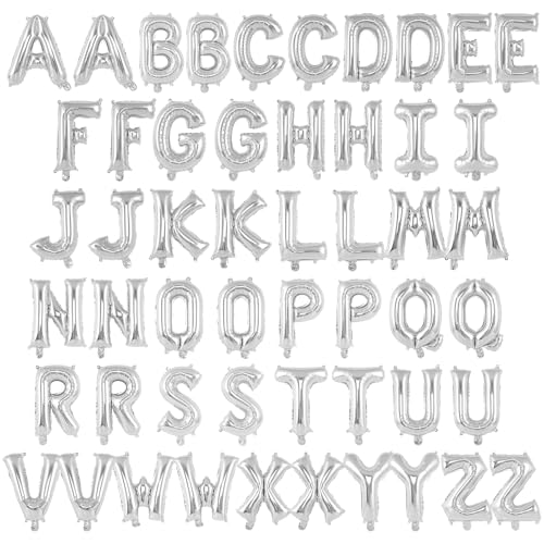 52-Piece Silver Foil Letter Balloons Set – 16 Inch Alphabet Balloons A-Z for Custom Phrases