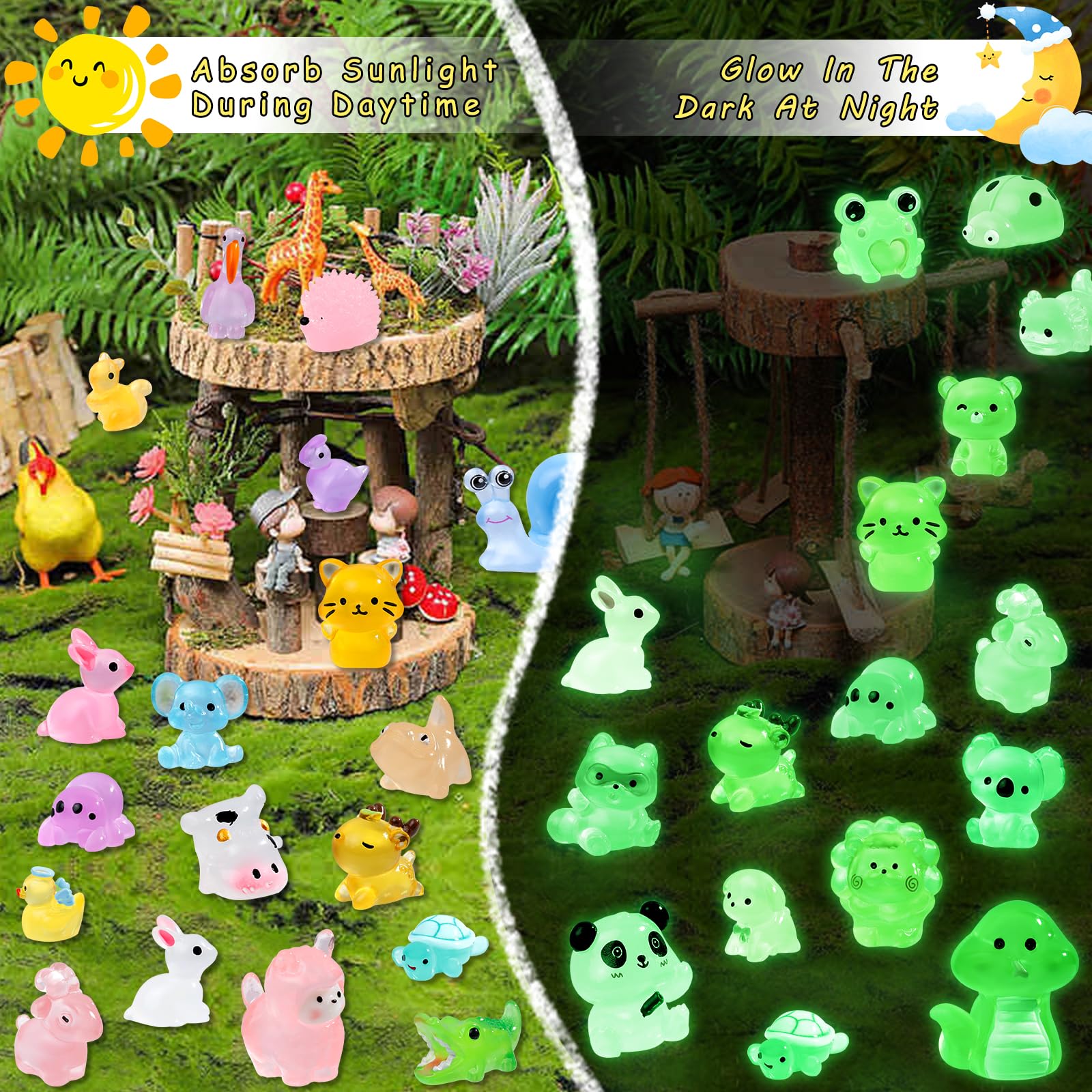 52 Unique Luminous Mini Resin Animals – Glow in the Dark Figurines for Fairy Gardens & Hide-and-Seek