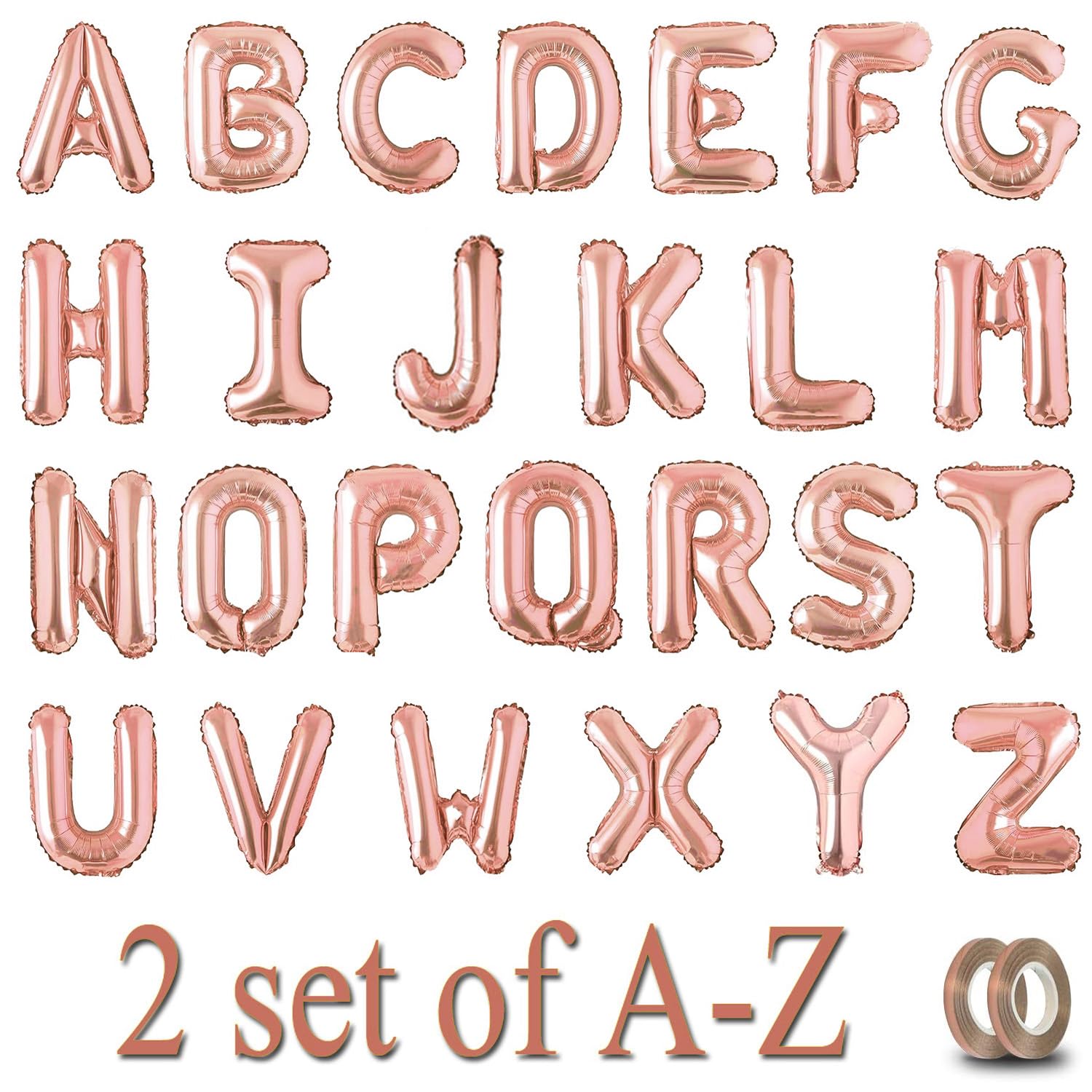 52pc Rose Gold Letter Balloons – Customizable A-Z Foil Balloons for Parties