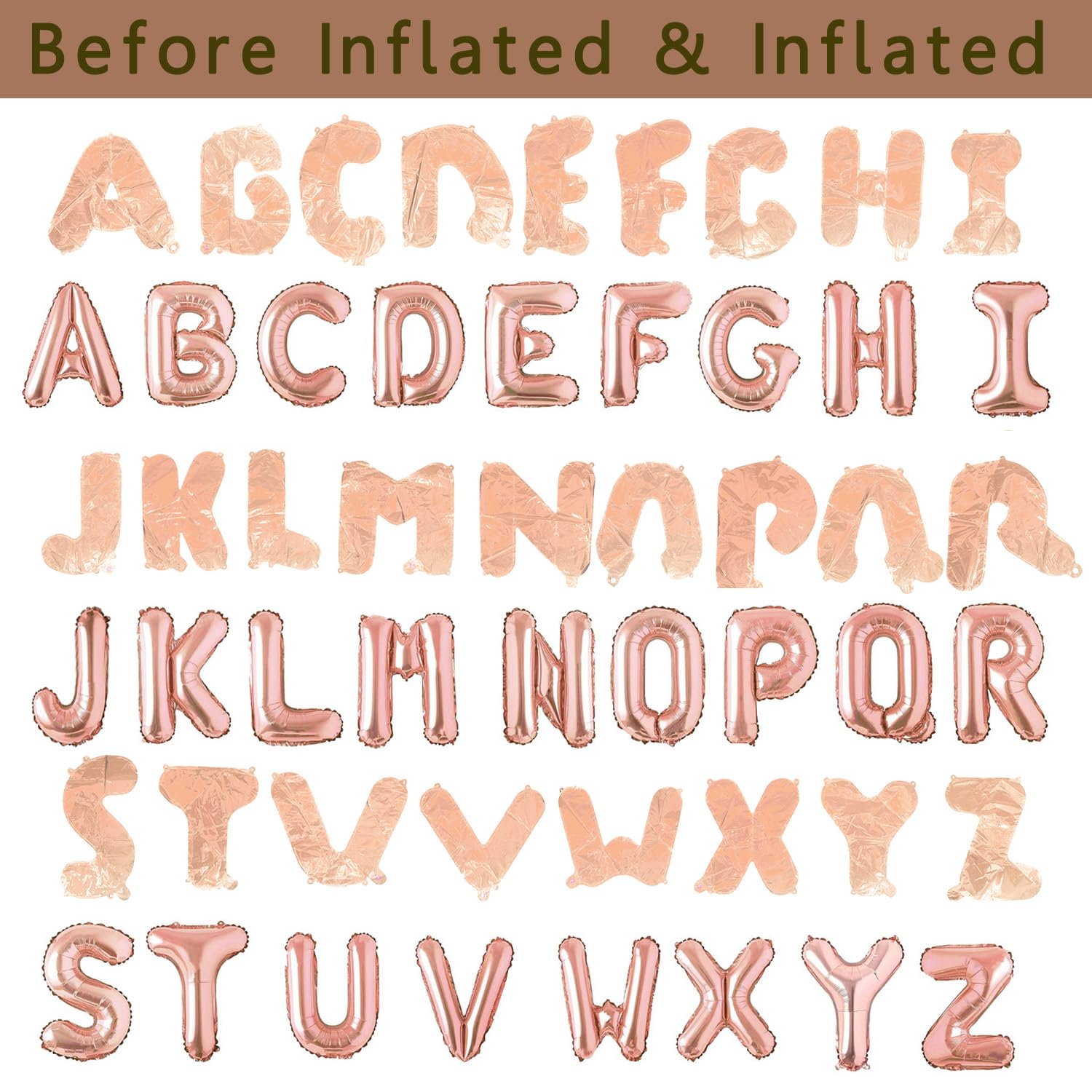 52pc Rose Gold Letter Balloons – Customizable A-Z Foil Balloons for Parties