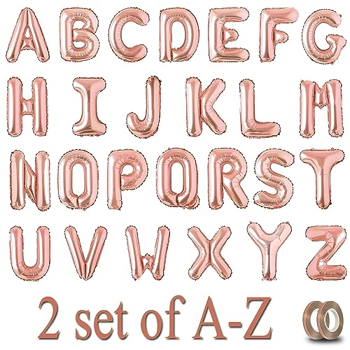 52pc Rose Gold Letter Balloons – Customizable A-Z Foil Balloons for Parties