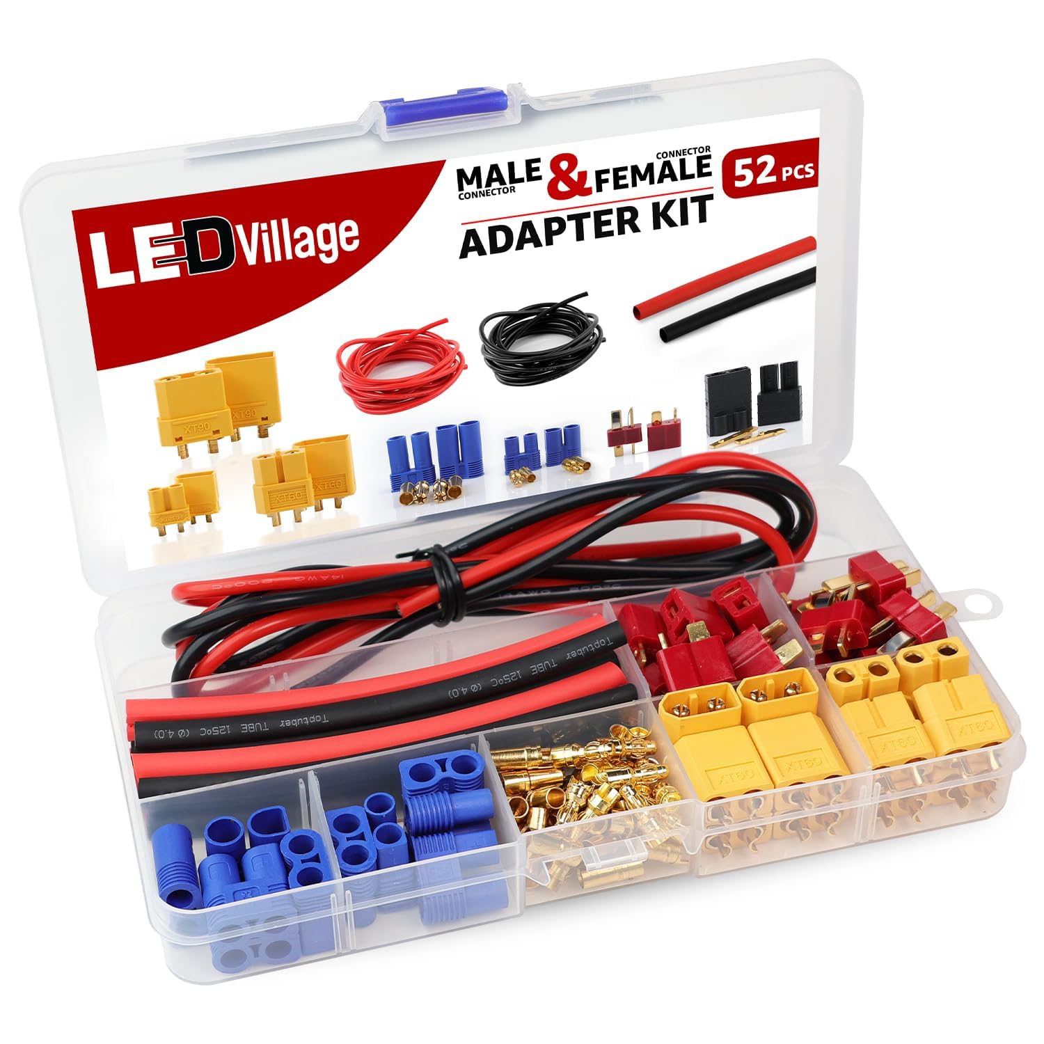 52pcs T-Plug XT60 EC3 Connector Kit with 14 AWG Silicone Wire & Heat Shrink for RC LiPo Batteries