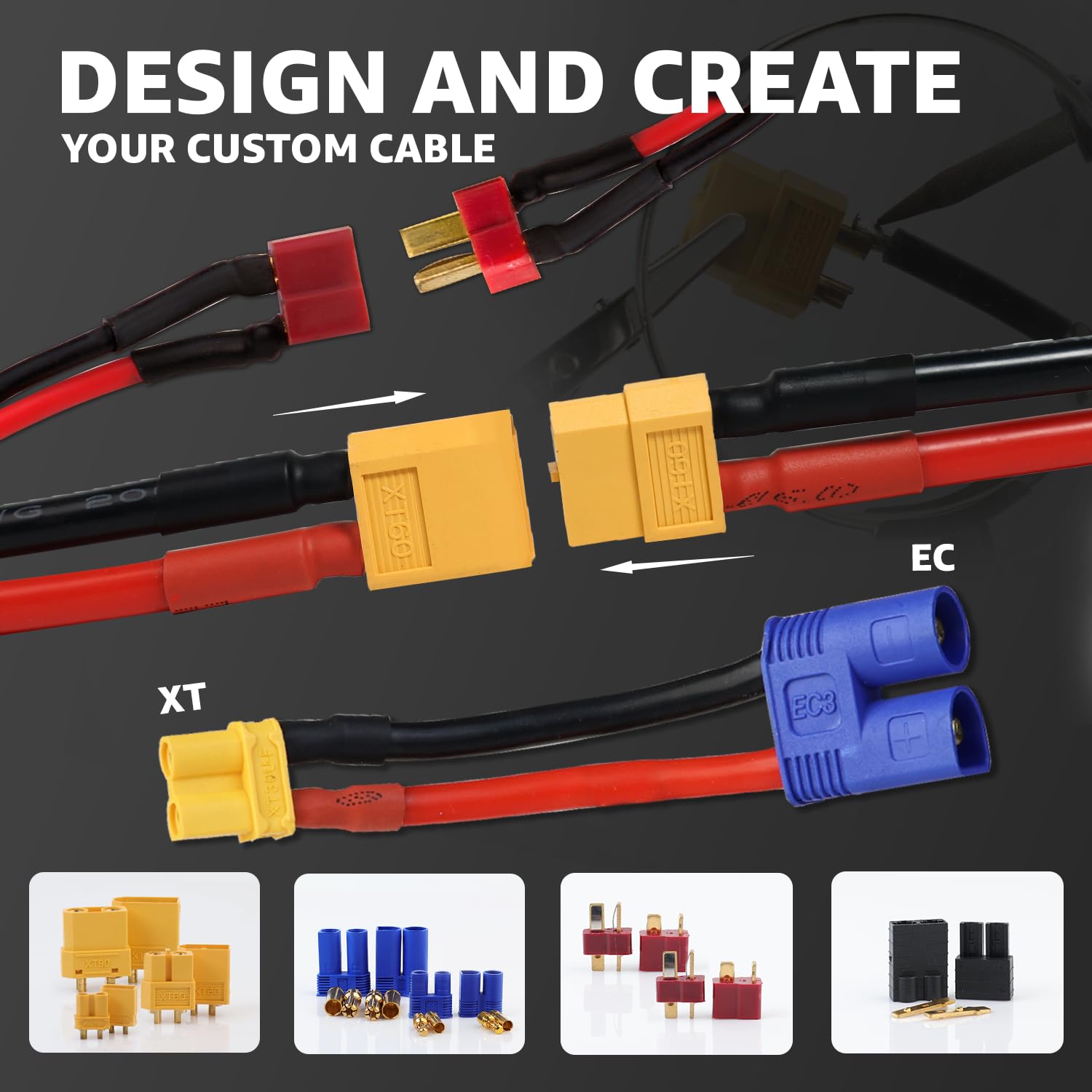 52pcs T-Plug XT60 EC3 Connector Kit with 14 AWG Silicone Wire & Heat Shrink for RC LiPo Batteries