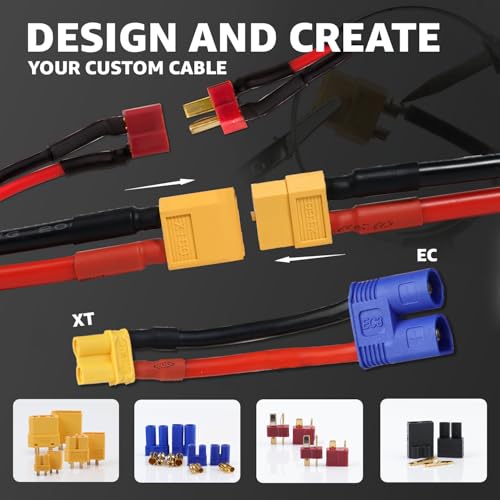 52pcs T-Plug XT60 EC3 Connector Kit with 14 AWG Silicone Wire & Heat Shrink for RC LiPo Batteries