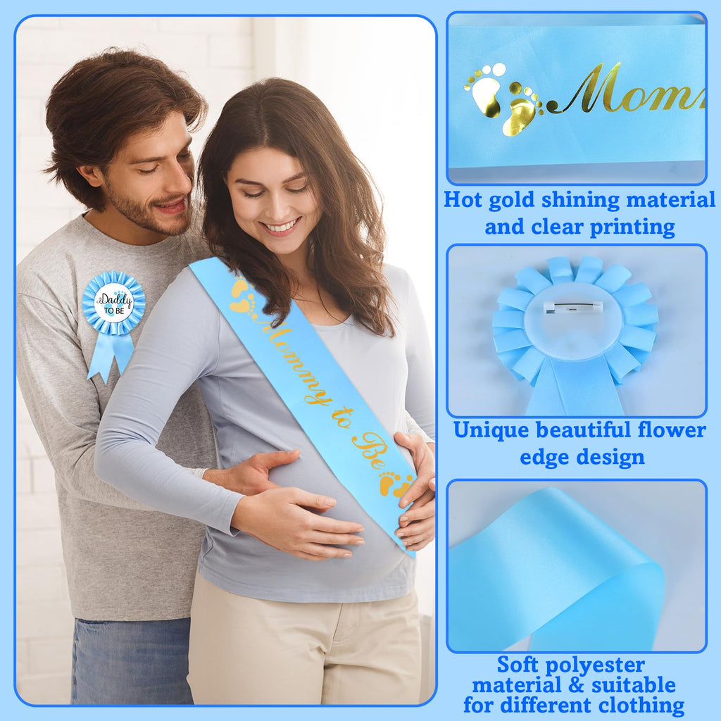 54-Piece Blue Baby Shower Decorations Set for Boy - Bolake It's a Boy Banner, Foil Balloons, Mom to Be Sash, Dad to Be Pin & More for Gender Reveal