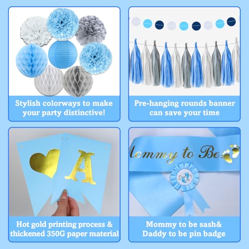 54-Piece Blue Baby Shower Decorations Set for Boy - Bolake It's a Boy Banner, Foil Balloons, Mom to Be Sash, Dad to Be Pin & More for Gender Reveal