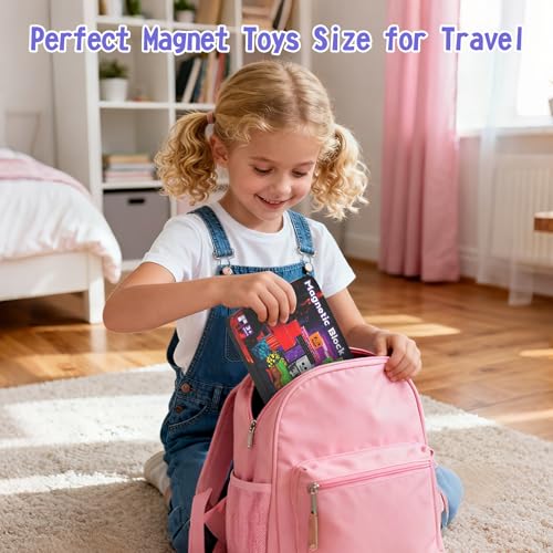 54-Piece Travel Magnetic Blocks Set with Metal Storage Box - STEM Building Toys for Kids Ages 3+