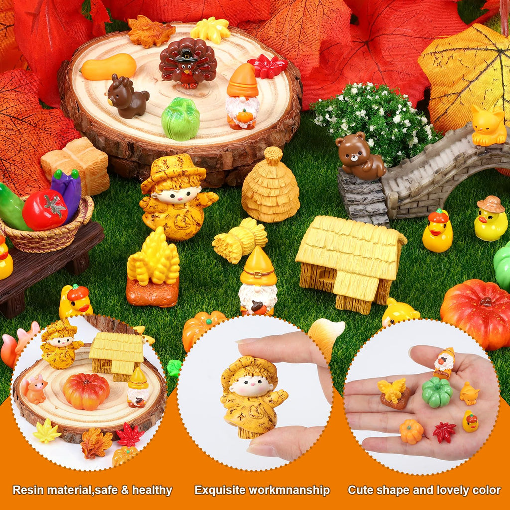 55-Piece Fall Resin Figurines Set - Mini Pumpkins, Leaves, Ducks & More for Thanksgiving Decor, Dollhouse, Party Favors