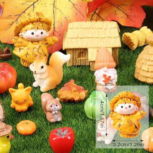 55-Piece Fall Resin Figurines Set - Mini Pumpkins, Leaves, Ducks & More for Thanksgiving Decor, Dollhouse, Party Favors