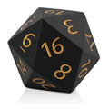 55mm Giant D20 Dice – Oversized 20-Sided Resin Die with Gold Engraved Numbers and Velvet Pouch for RPG Tabletop Games (Black)