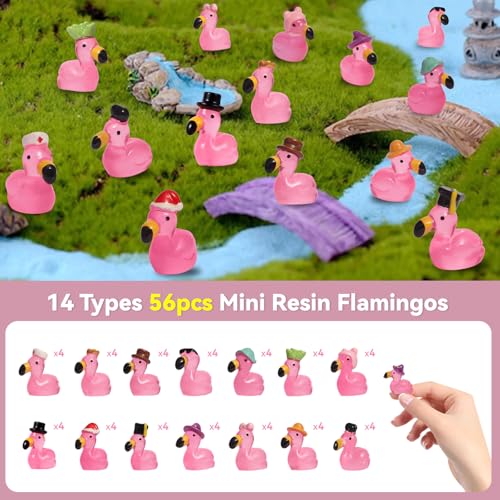 56 Mini Resin Flamingos with Suitcases – Solar Glow Fairy Garden Decor by Breelytic
