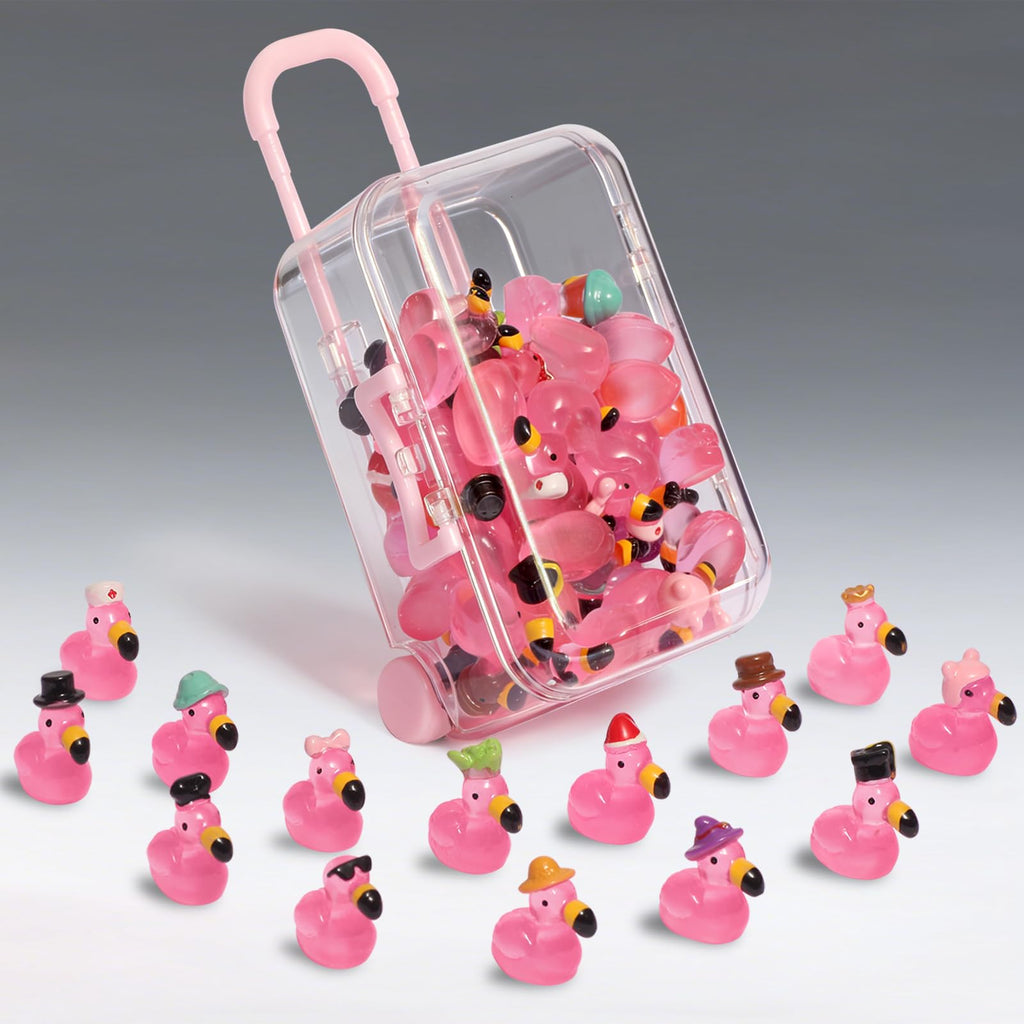 56 Mini Resin Flamingos with Suitcases – Solar Glow Fairy Garden Decor by Breelytic